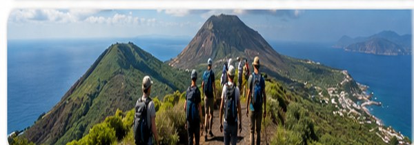 Wandergruppe auf vulkanischer Landschaft auf Ischia